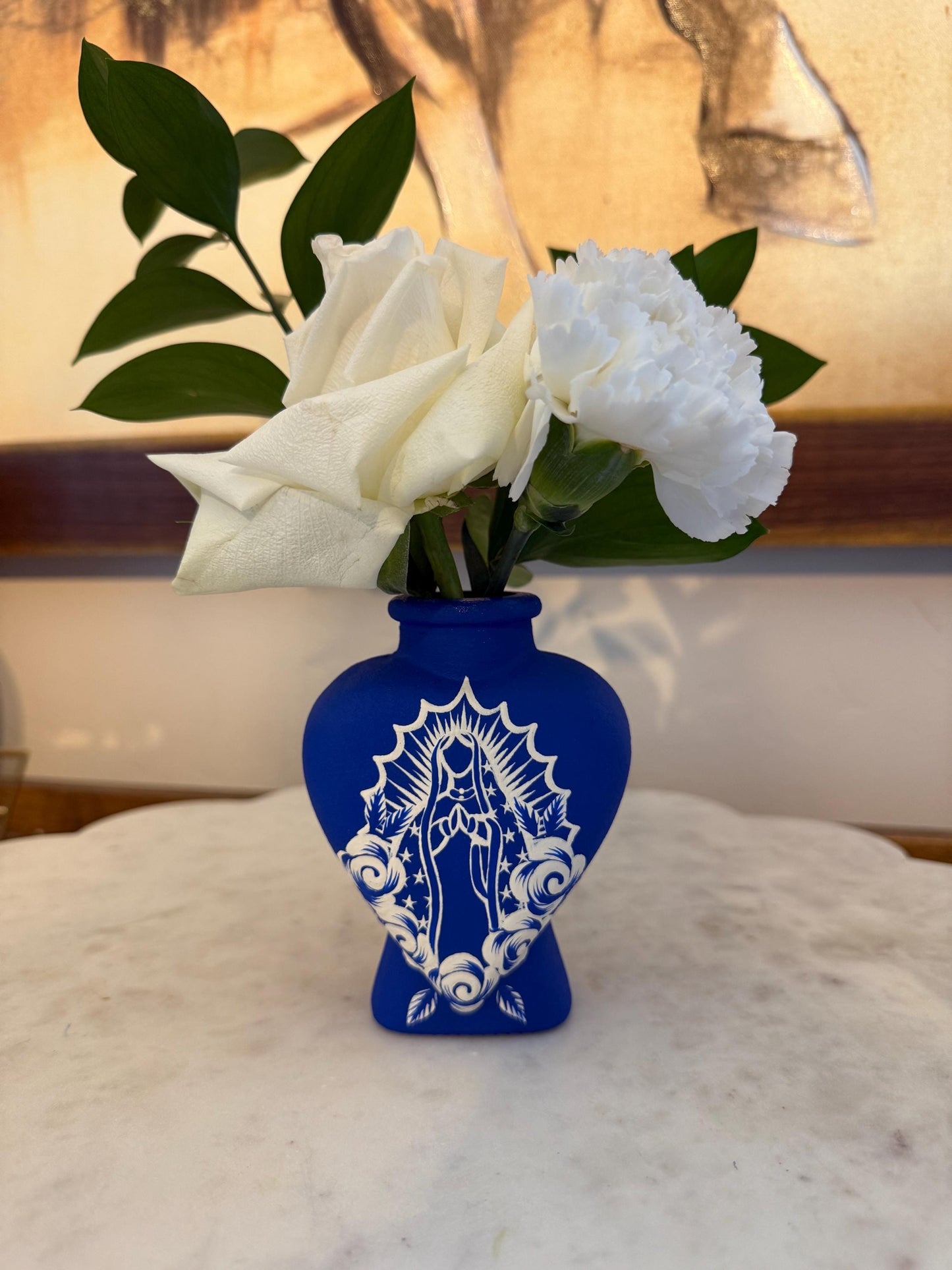 Royal Blue Virgin Mary heart vase