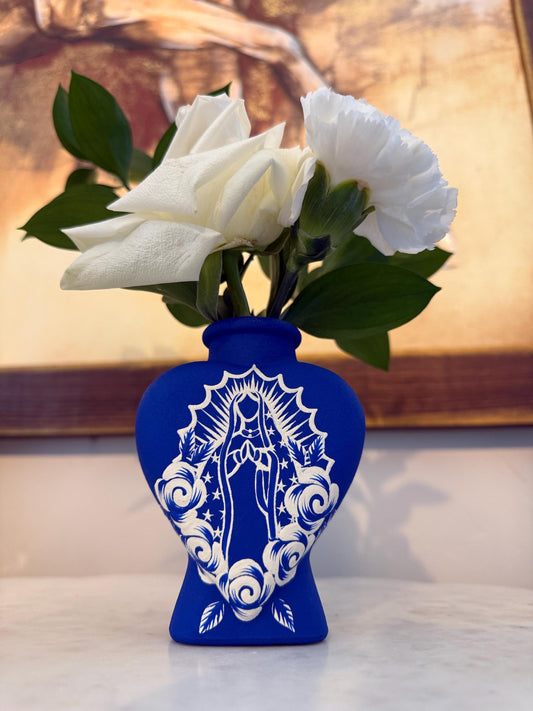 Royal Blue Virgin Mary  heart vase