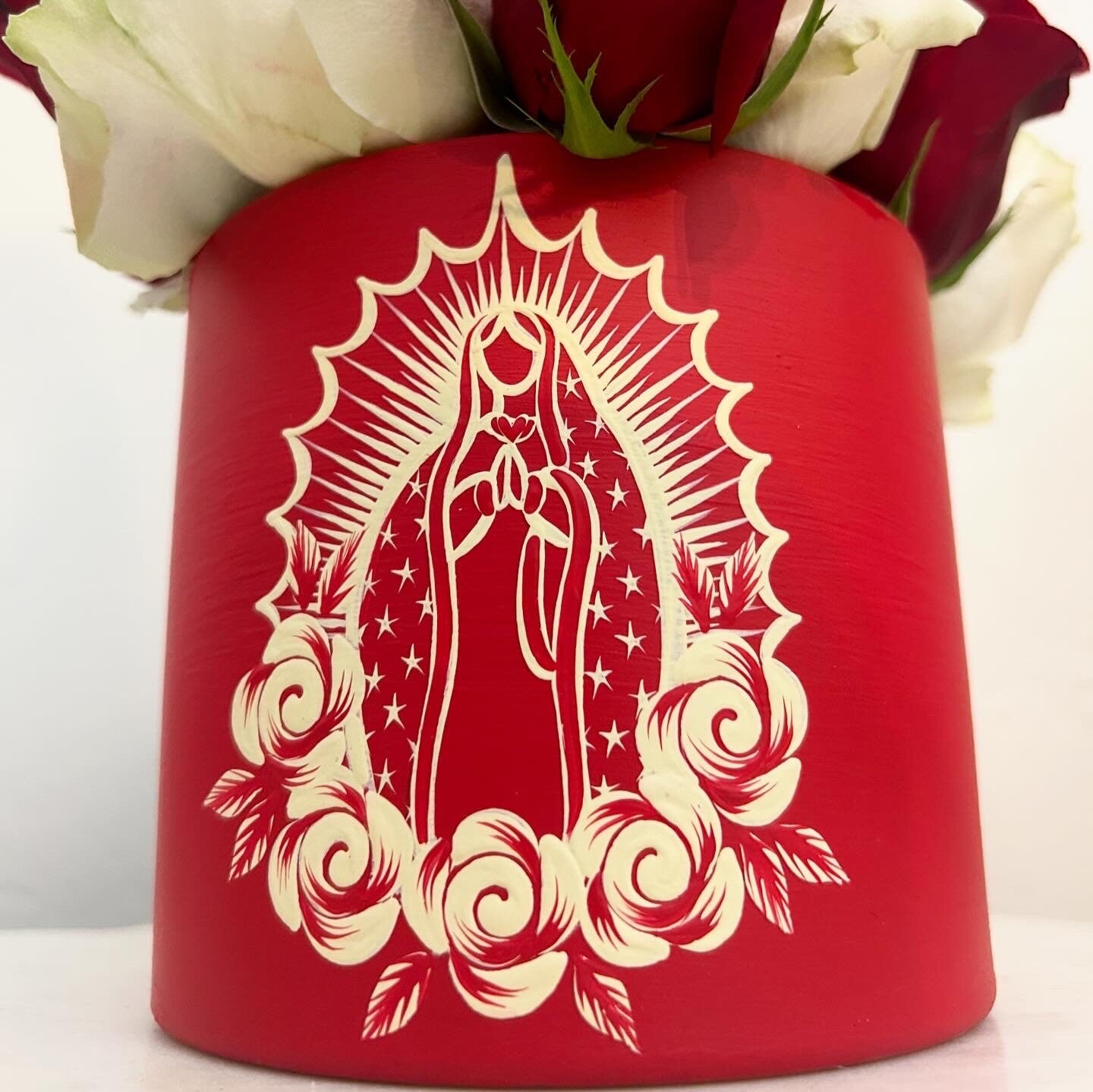 Red Rosa De Guadalupe Glass Vase
