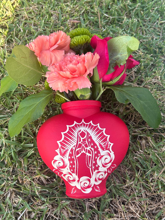 Virgins  Mary large red  heart vase