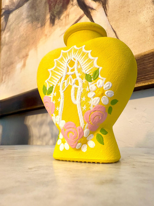 Yelllow Virgin Mary  heart vase