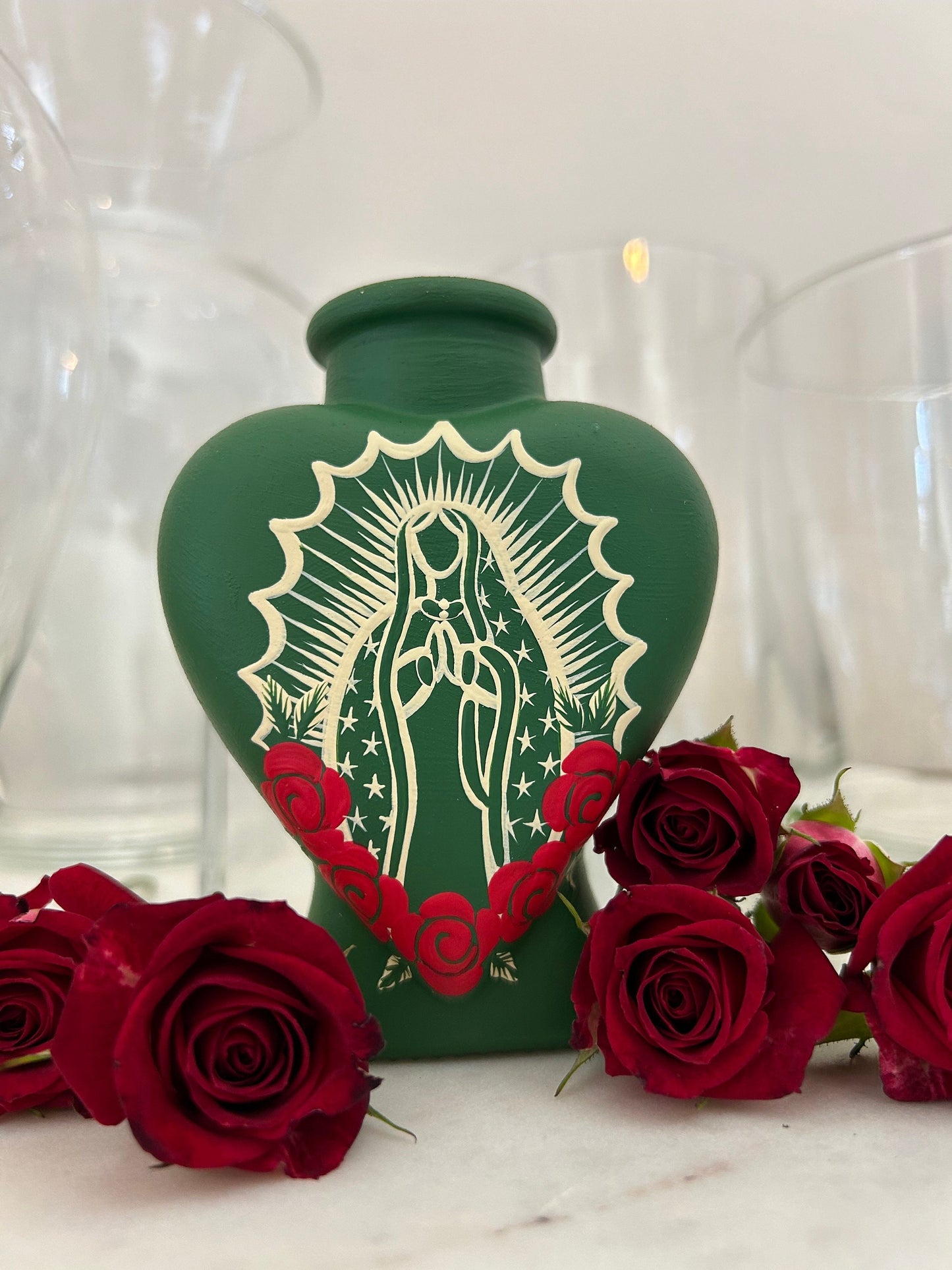 Green VM heart vase