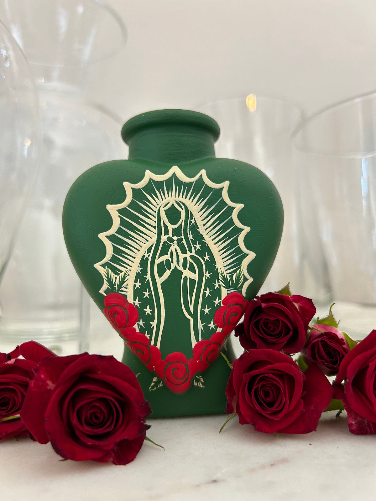 Green VM heart vase