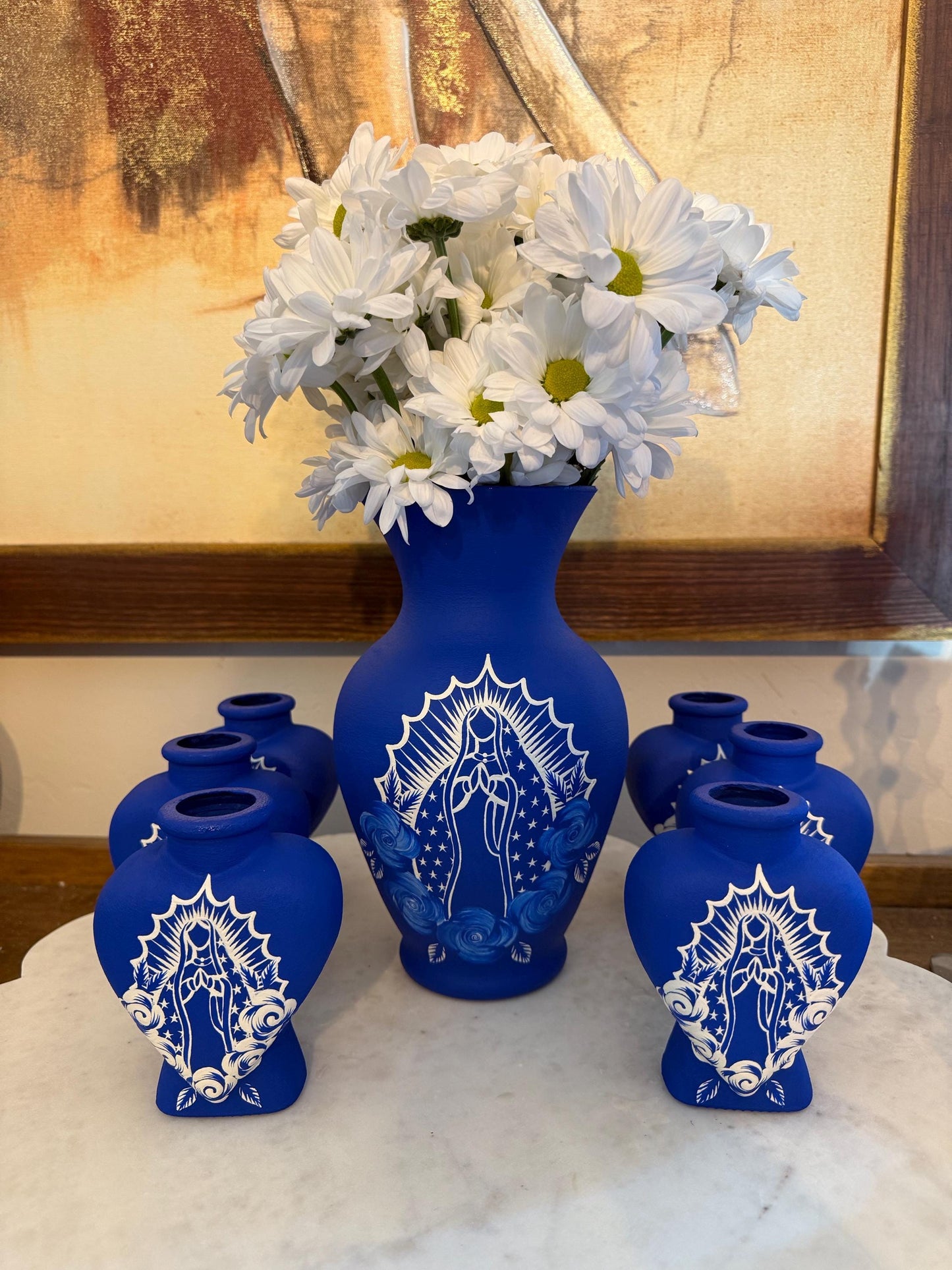 Royal Blue Virgin Mary  heart vase