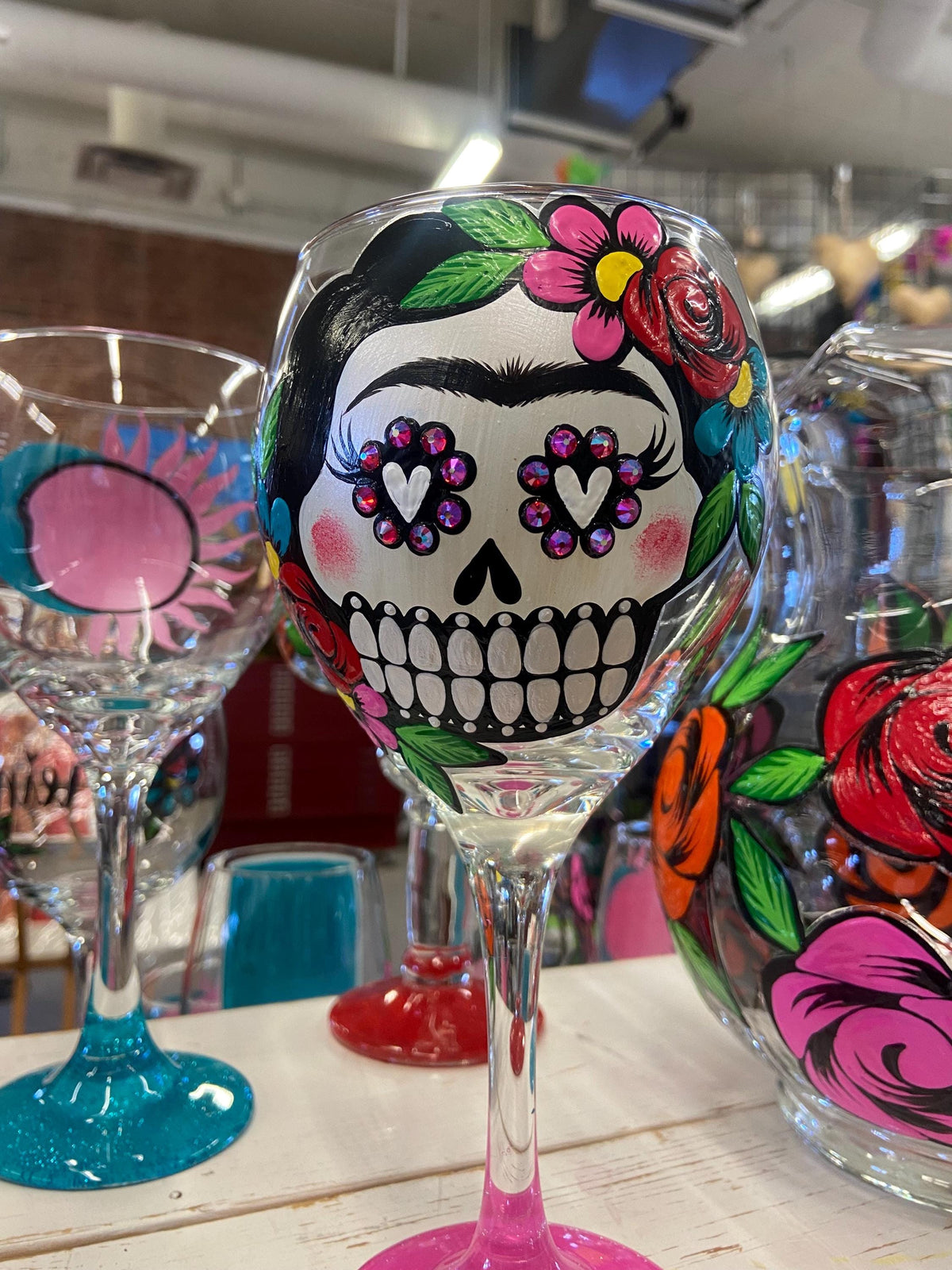 Día de los Muertos wine glass