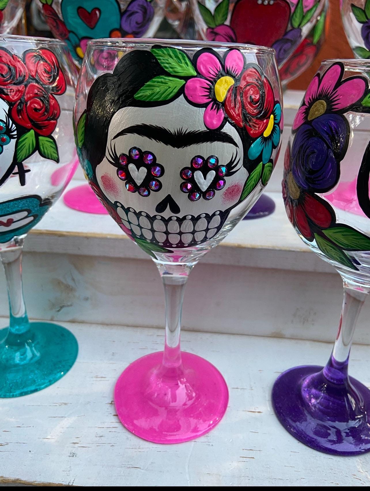 Día de los Muertos wine glass