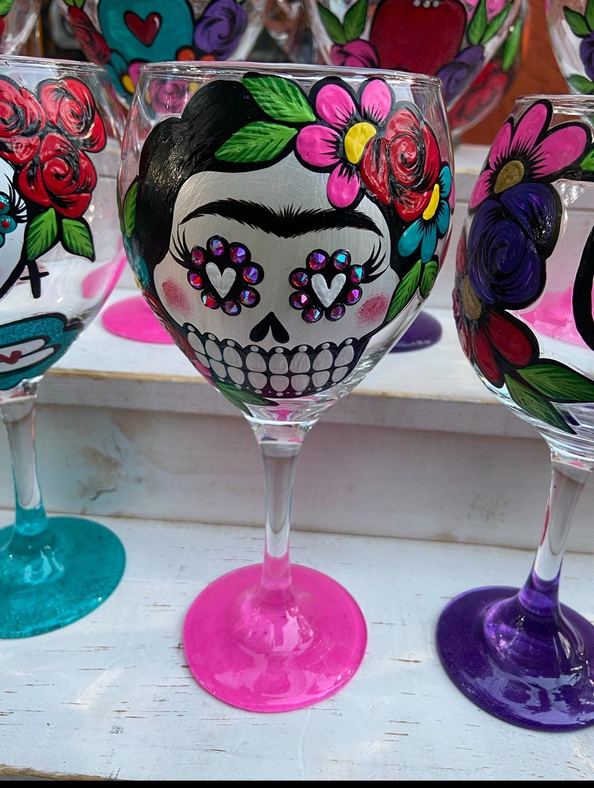 Día de los Muertos wine glass